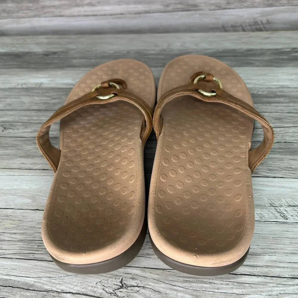 Vionic Womens Sandals Size 10 Tide Aloe Leather Thong Flip-Flops Brown - Picture 4 of 5